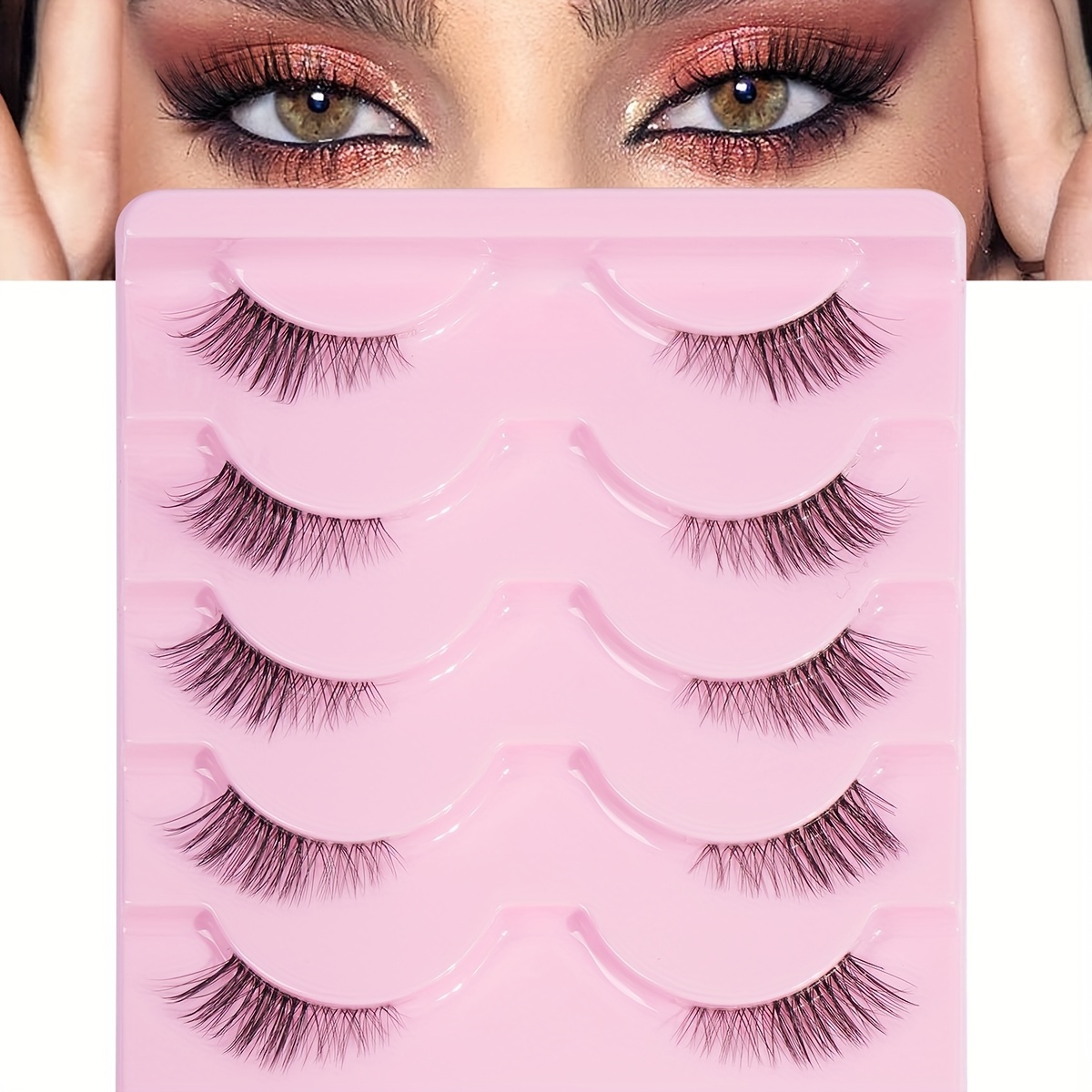 

5 Pairs Half Eye Eyelashes With Transparent Stem Natural And Long Cross-fluffy, Eye End Elongated Style Reusable With Self-adhesive 3d Faux Mink Hair Eyelashes