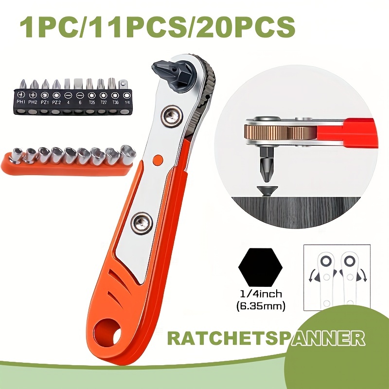 

1pc Carbon Steel Screwdriver Spanner With Phillips & Hex Bits, Right Angle Handle, Mini Repair Wrench For Tight Spaces