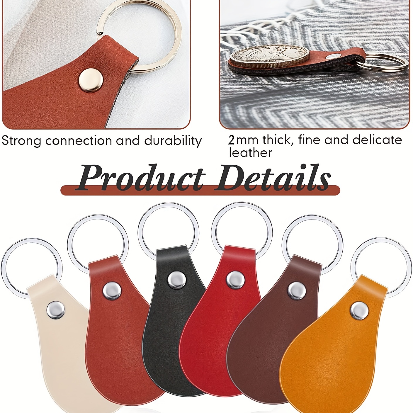 PitkaLeather Leather Keychains Blank 10 Pack Kit, Russet Leather Key Fobs, Laser Engraving-Foil Stamping-Promotional, Business, Marketing, Events Gifts