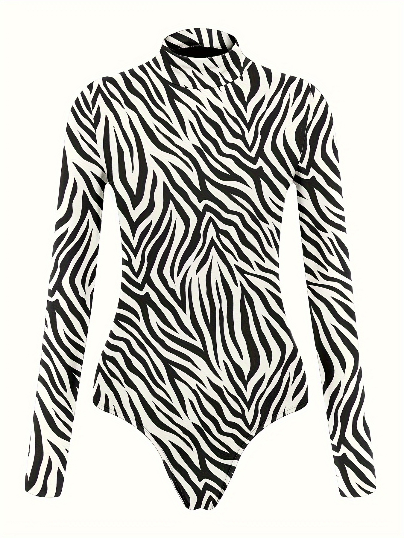 Women's Sexy Leopard Print Mock Neck Long Sleeve Bodysuit Jumpsuit