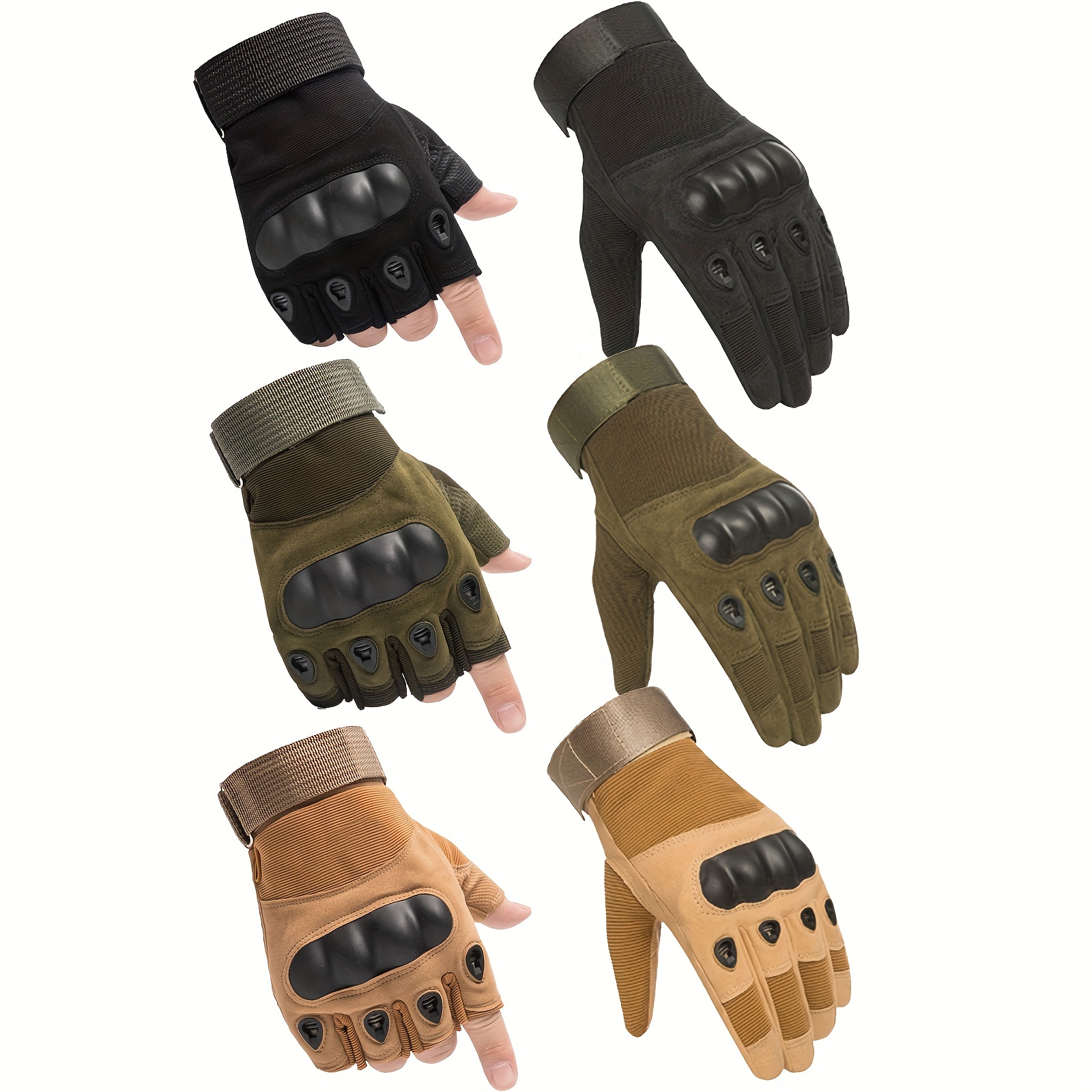 Tactical Fingerless Gloves For Men - Durable Rubber Knuckle