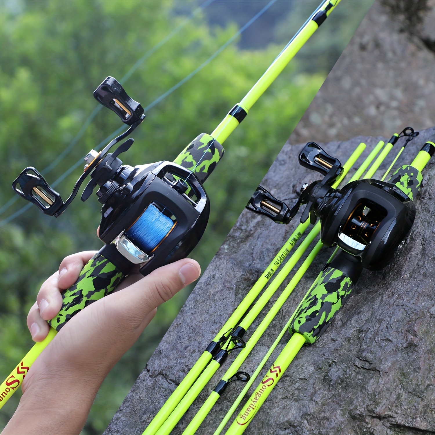 Fishing Rod Reel Lure Hook Connector Combos Casting Fishing Pole 5 Sections  With 13BB Baitcasting Reel Portable Travel Fishing