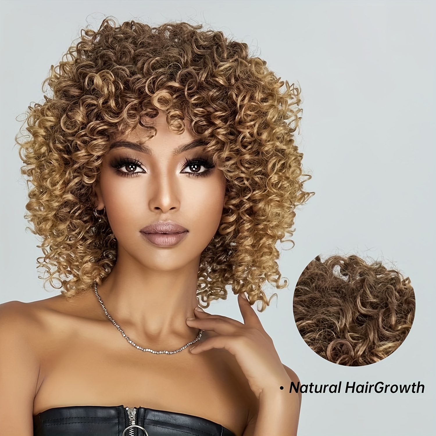 Short Curly Afro Wig Bangs Shoulder Length Soft Synthetic Temu