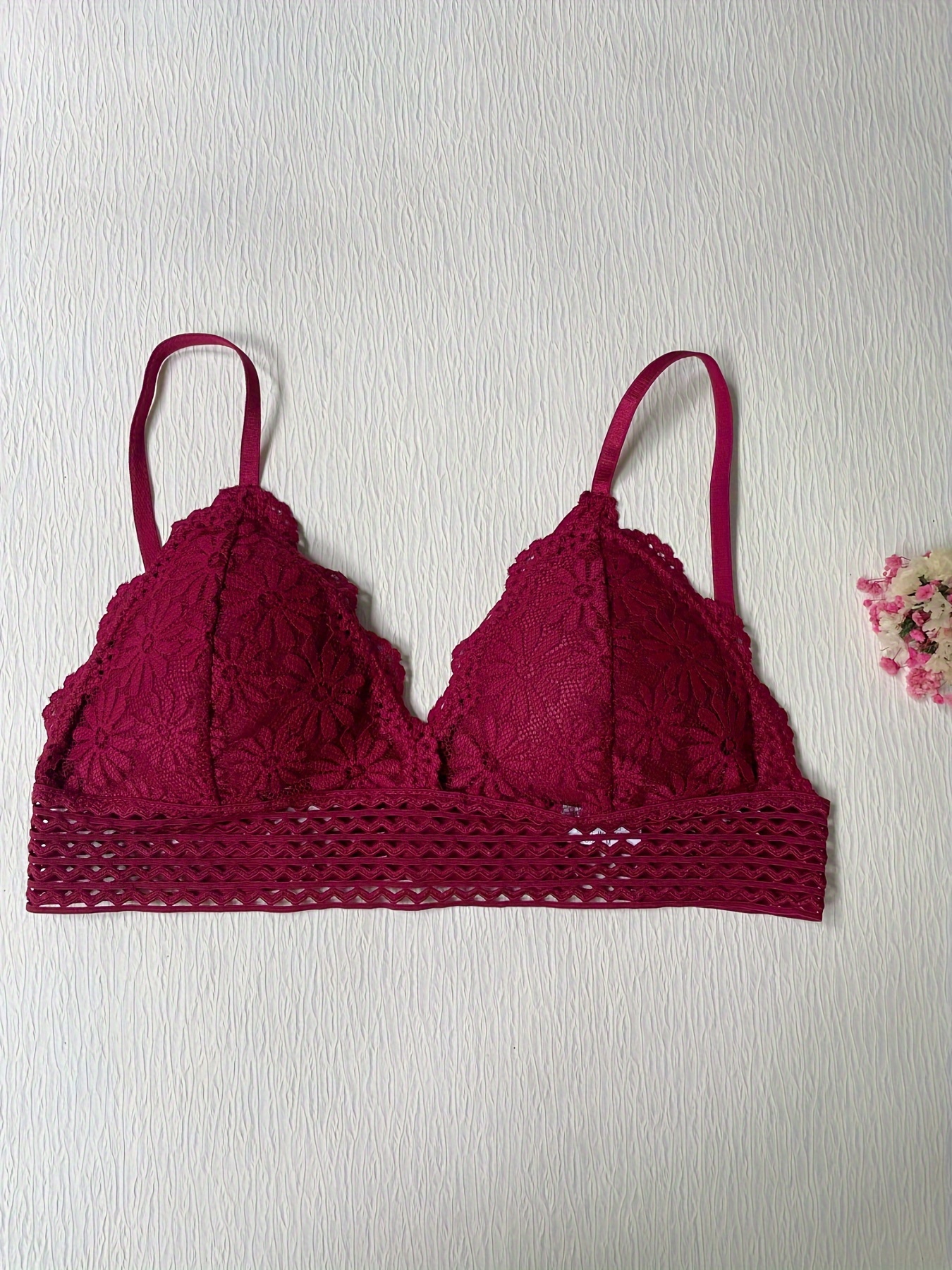 Contrast Lace Wireless Bra Comfy Breathable Scallop Trim Bra - Temu