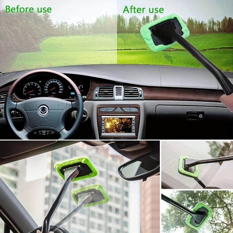 2pcs Car Window Cleaner Brush Kit Inside Interior Auto Glass Wiper Long Handle
