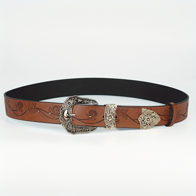 n085 wide 3 8cm retro carved flower print womens belt dark brown light brown casual belt autumn and winter y2k versatile belt   decorated with jeans suits and long skirts girls decoration accessories holiday gifts details 6