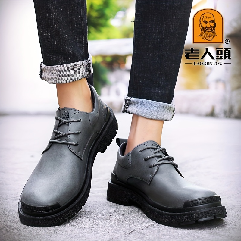 Men's Genuine Leather Round Toe Dress Shoes, Durable Non Slip