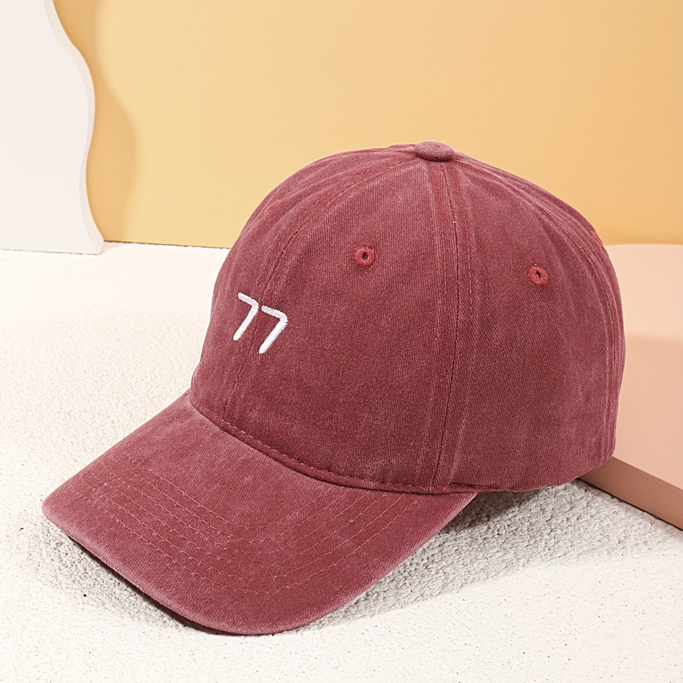 77 Embroidery Simple Baseball Solid Color Washed Distressed Dad Hats Unisex Lightweight Adjustable Sun Hat - Jewelry and Accessories