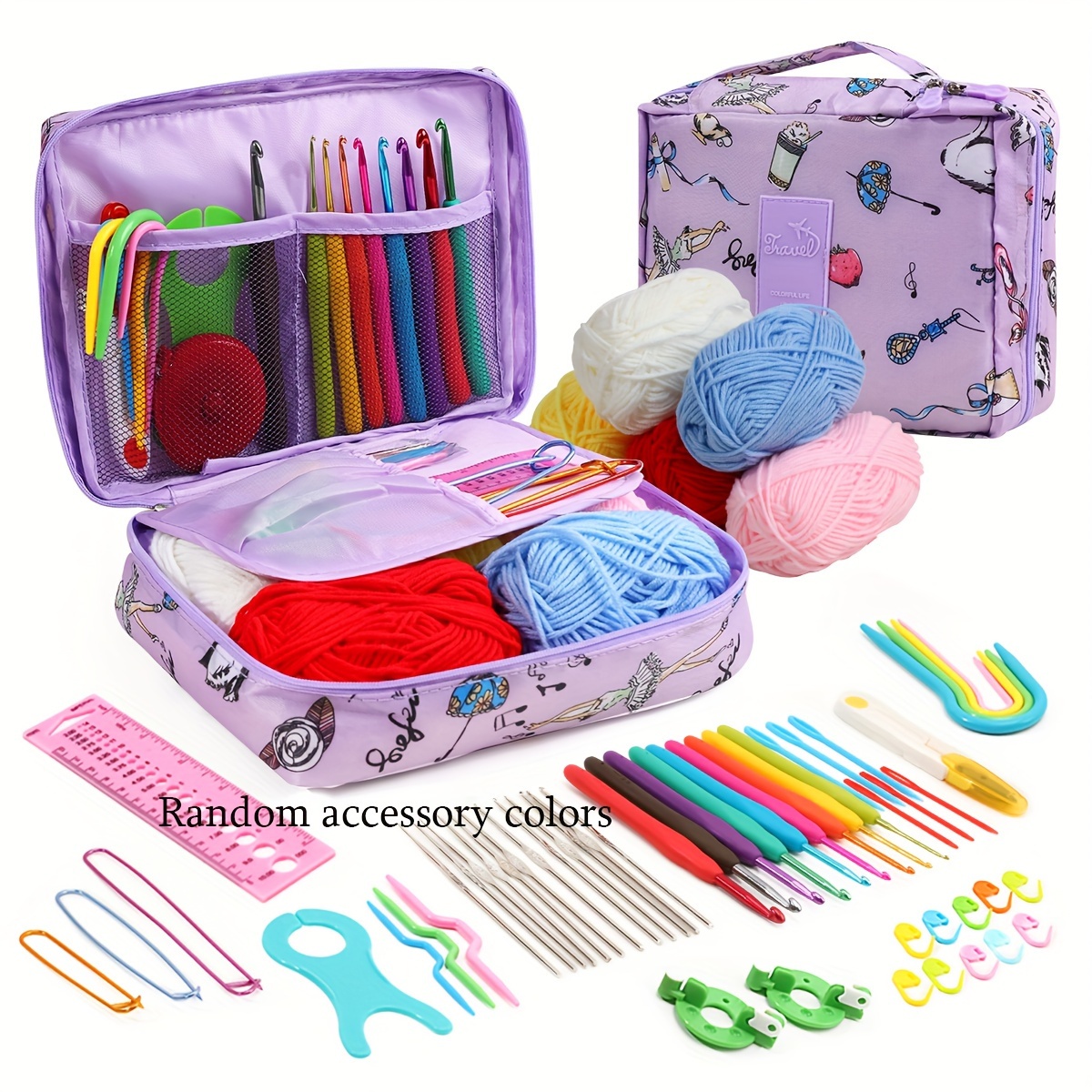Home Knitting Accessories DIY Knitting Tools Set Crochet Hook Stitch Weave  Accessories Supplied with Case Box Yarn Knit Kit 1 Set