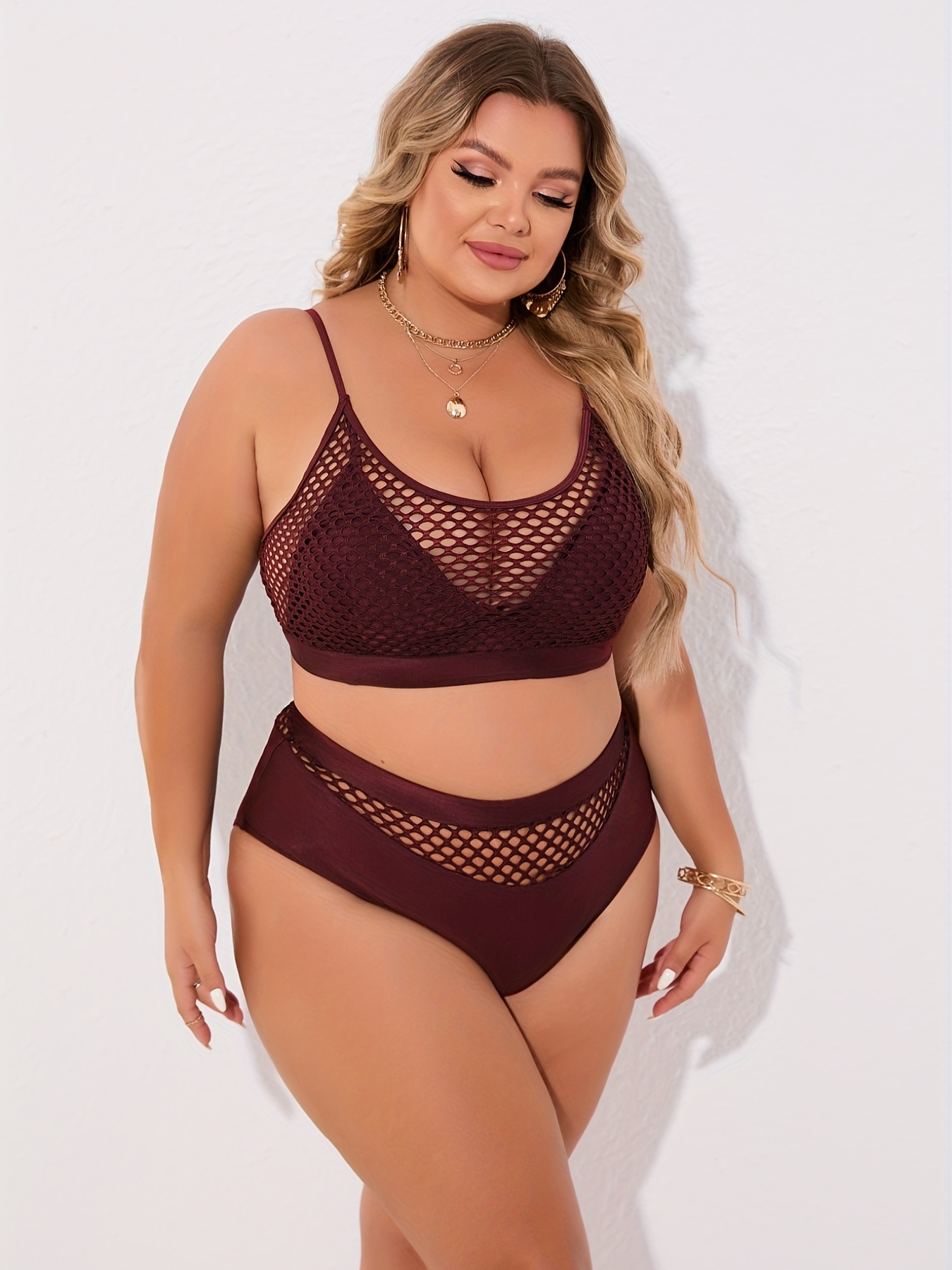 Plus Size Contrast Lace Solid Bikini Set Women's Plus Medium - Temu Israel