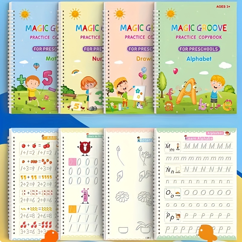 

4 Books + 1 Pen + 6 Pen Refills + 1 Pen Holder, Children's Copybook, Children's Practice Book, Magic Word Book, Early Education Workbook