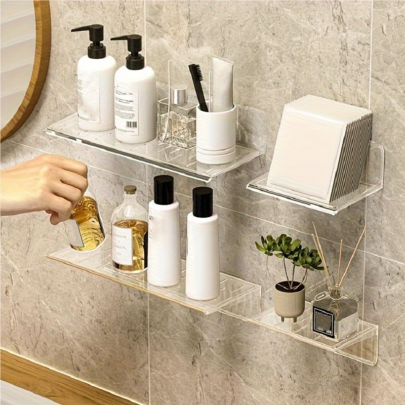 Acrylic Shower Caddy Shelves, Clear Slanted Shampoo Holder, Wall Mounted,  Transparent Adhesive Shower Rack - AliExpress