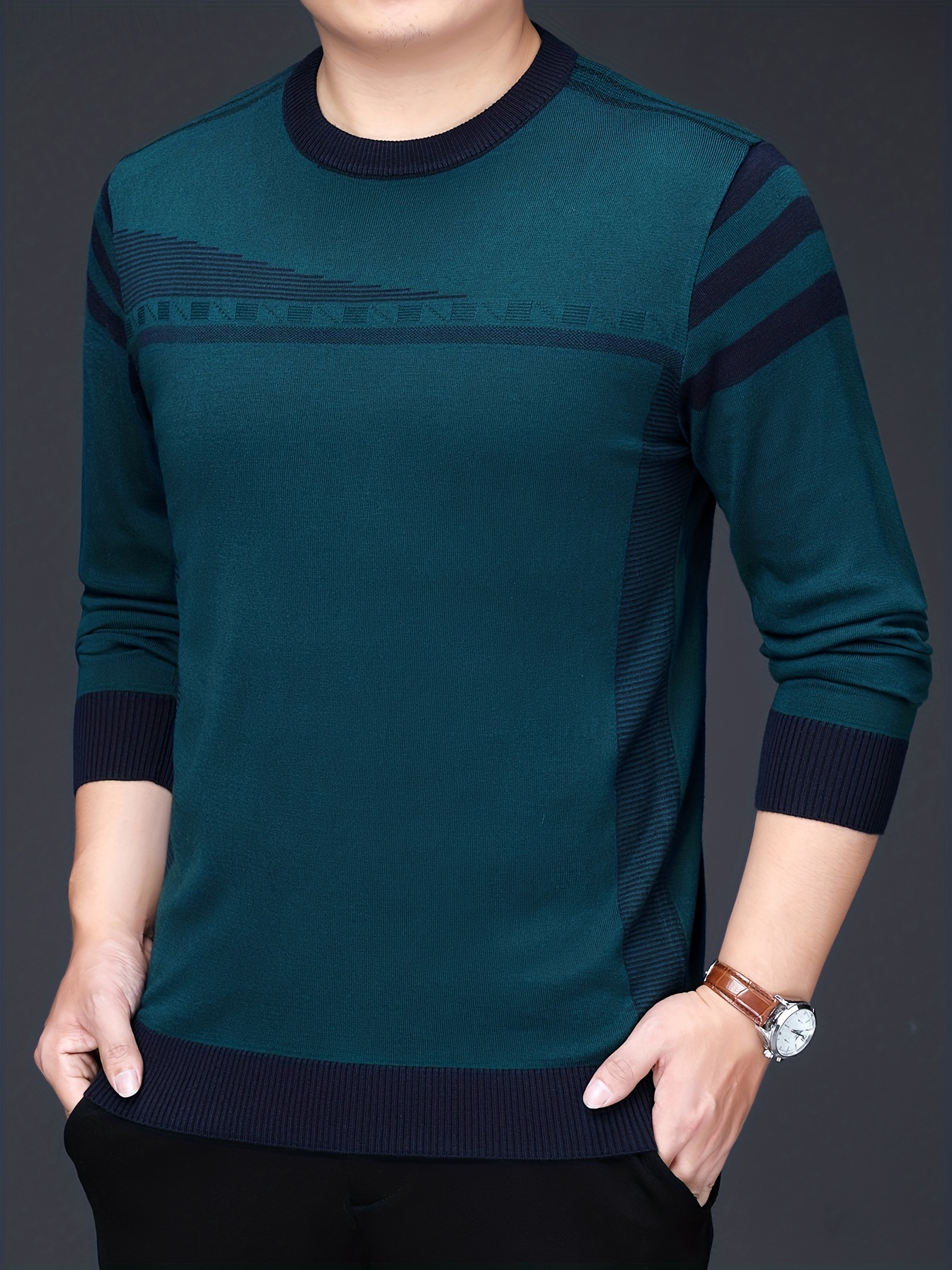 Jersey de punto con estampado de letras para hombre, jersey de marca de  moda, ajustado, informal, azul marino, Invierno