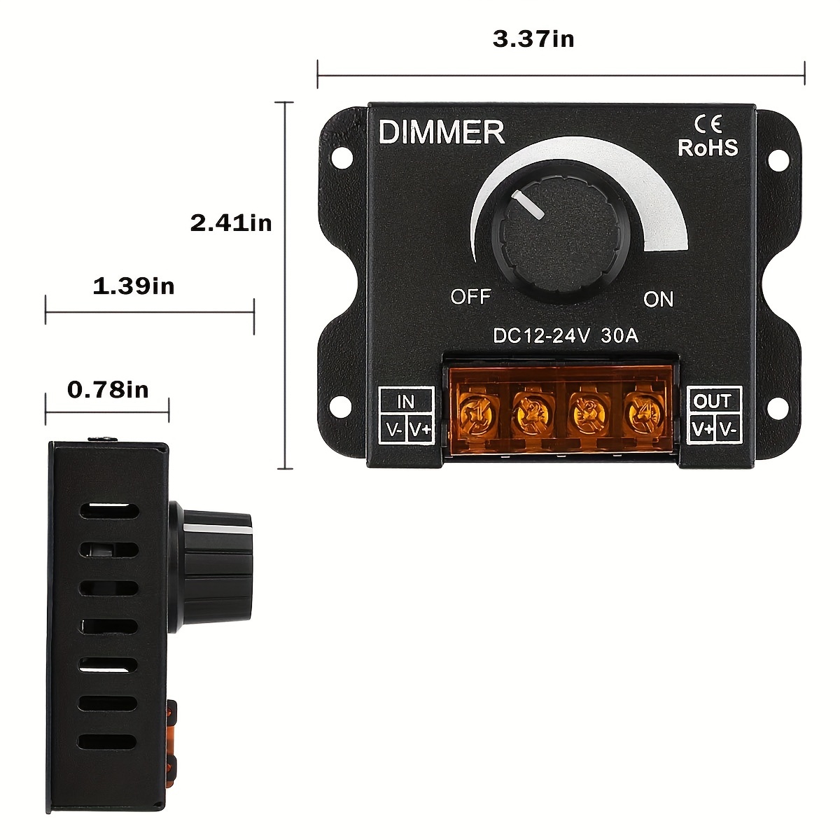 LED Light Strip Dimmer, RF Wireless Remote Control Dimmer, DC12V-24V 30A  PWM Dimmer Controller, For Dimming Knob Adjustment Brightness Switch With  Alu