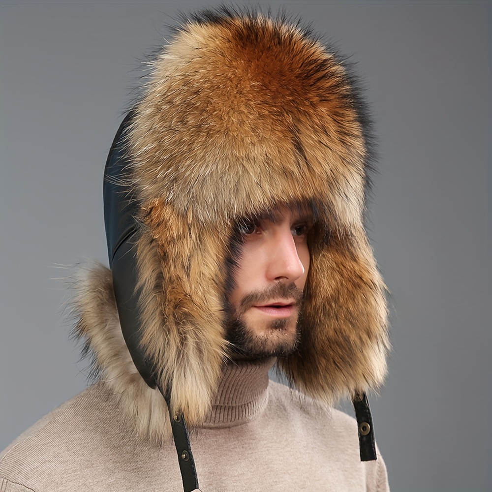 mens luxurious fox fur winter hat thick warm windproof ear Temu