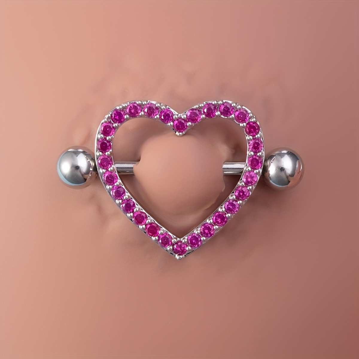 Inlaid Shiny Zircon Hollow Out Love Heart Nipple Ring Set Simple