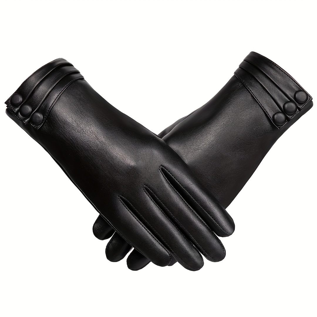 Guantes Piel Oveja Negros Mujer Elegantes Guantes Cuero - Temu