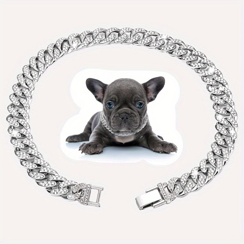 Dog Chain Diamond Cuban Collar Walking Metal Chain Collar with Design  Secure Buckle, Pet Cuban Collar Jewelry Accessories for Small Medium Large  Dogs Cats 