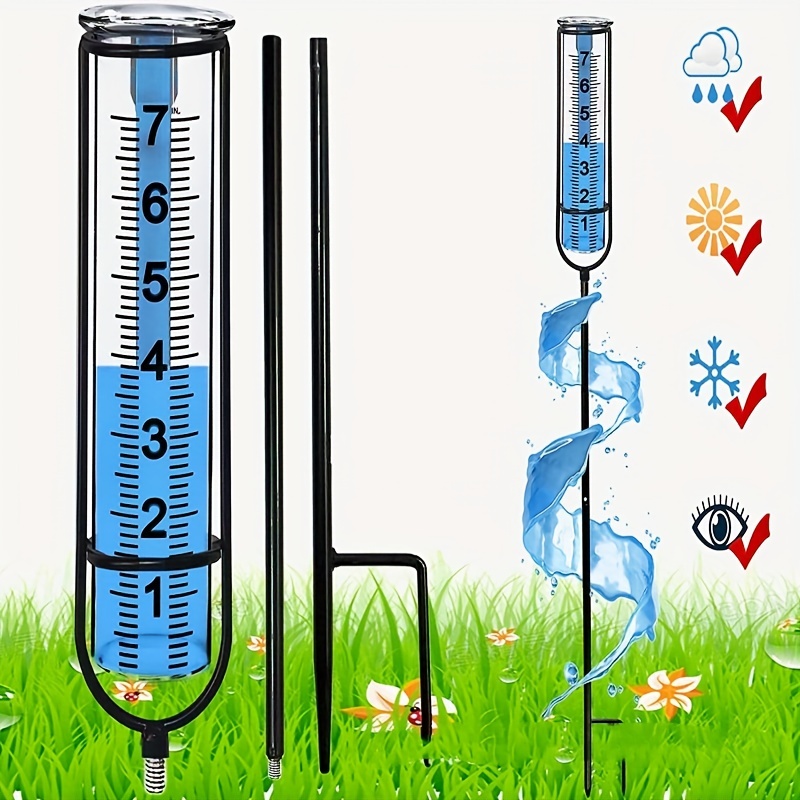 2 set Pluviometro per esterni resistente al gelo con picchetto,  Pluviometro, Altezza regolabile - Strumento di misurazione della pioggia  per Giardino