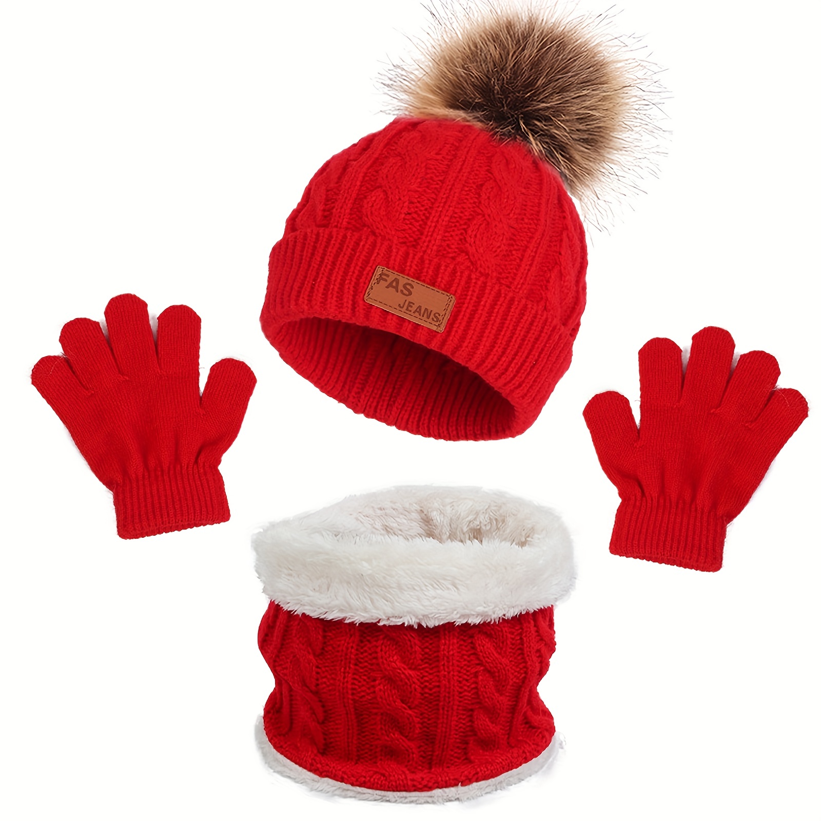 thumbnail image 2 of Kids Winter Hat Scarf Gloves Set - Pom Pom Beanie, Neck Warmer & Fleece-Lined Gloves For Boys Girls 5-12 Years 2 of 11