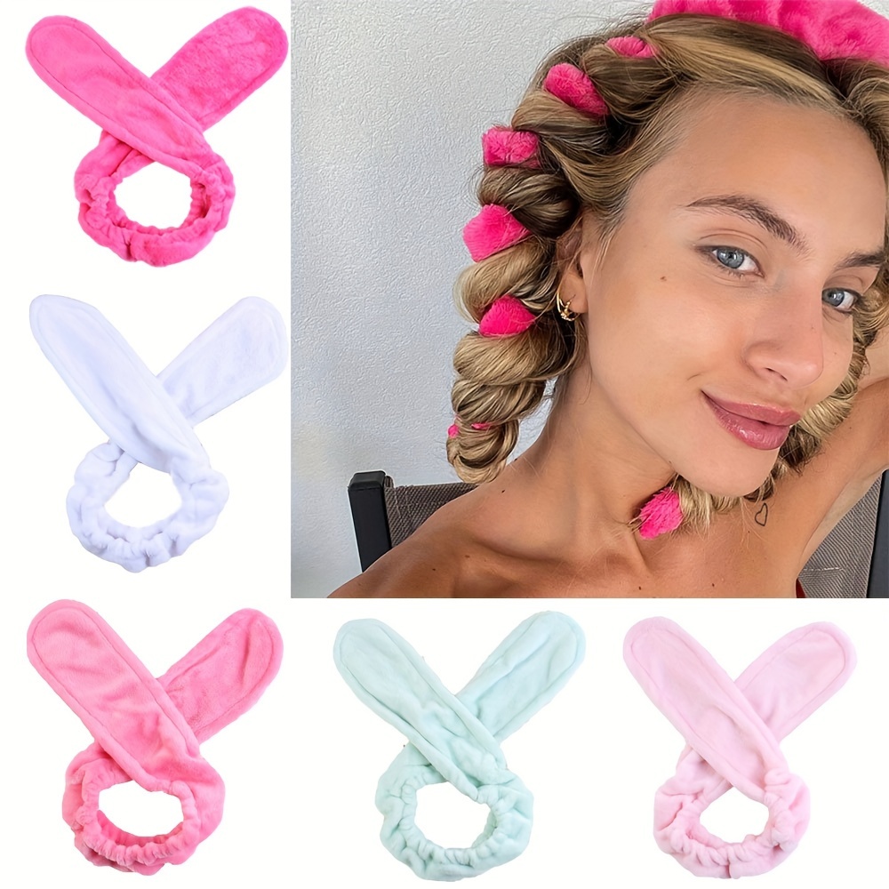 

1pcs Solid Color Easter Bunny Headband No Heat Hair Curler Soft And Comfortable Diy Sleeping Hair Styling Tool
