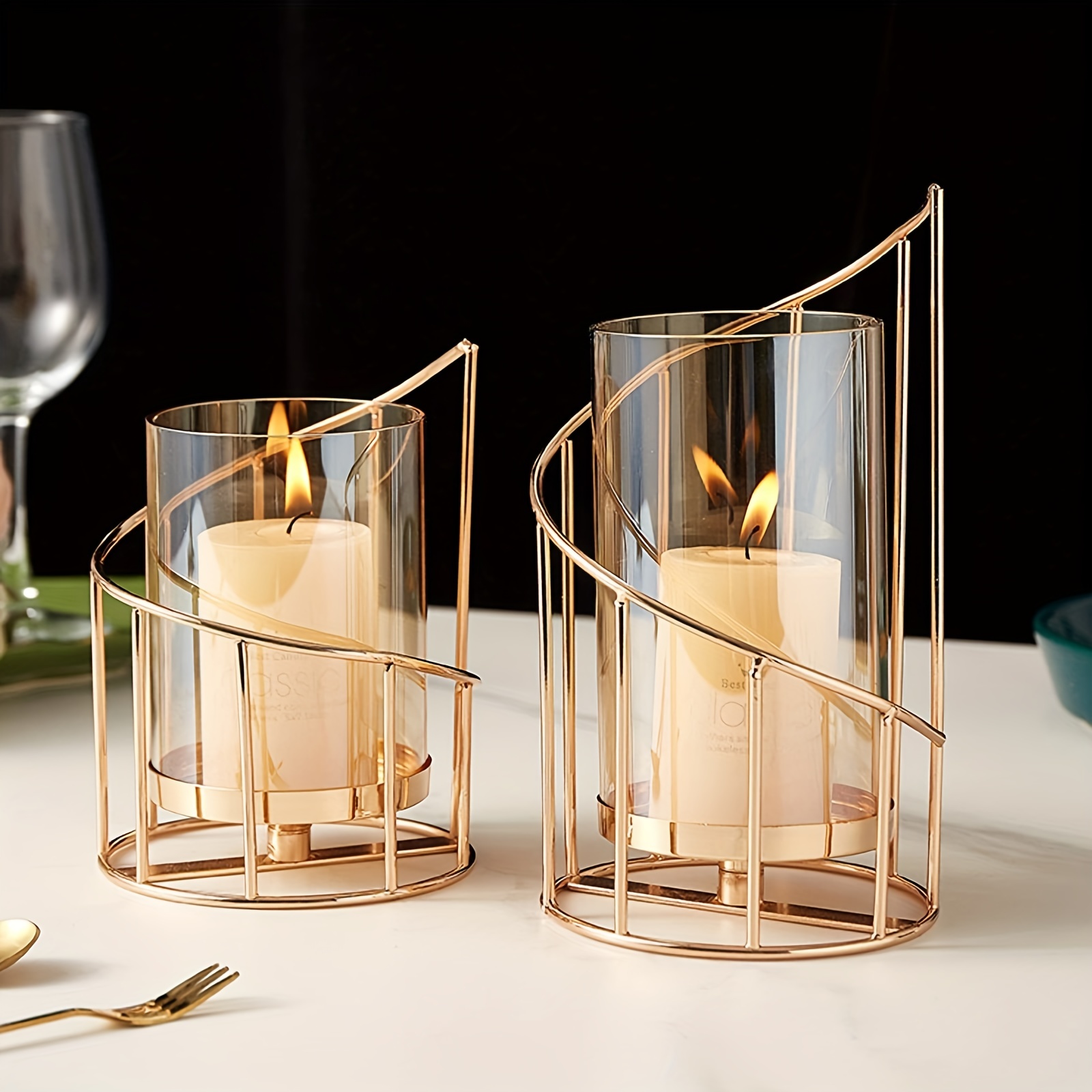 Portavelas de cristal para velas de té, portavelas cilíndrico transparente  para decoración de centro de mesa, portavelas de vidrio de huracán para
