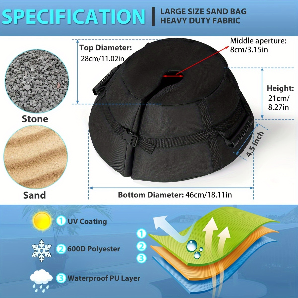 Umbrella Weight Sand Bag Round Umbrella Base Weight Side - Temu