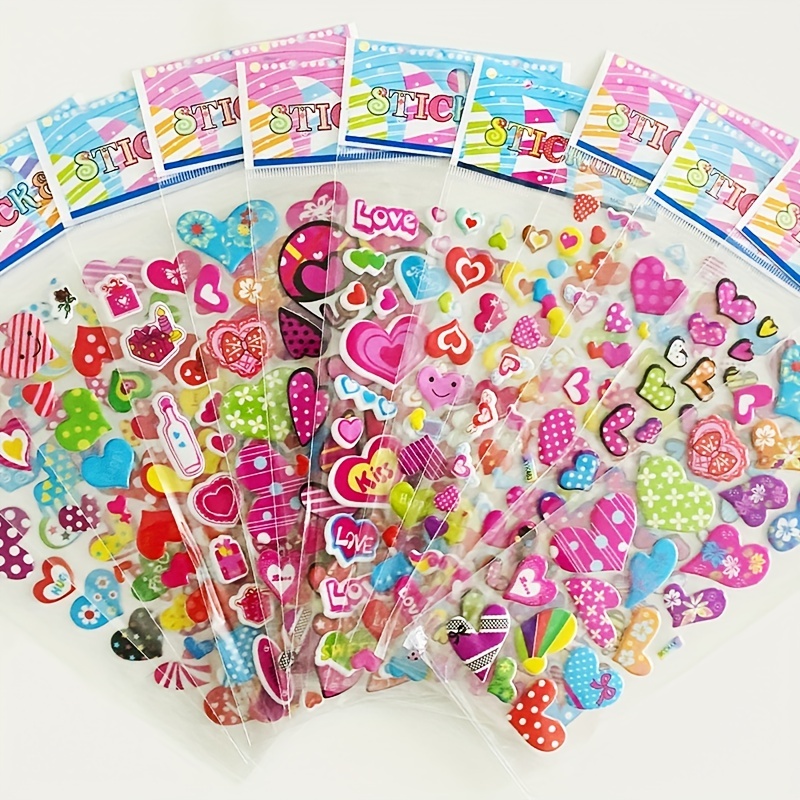 12 Sheets/Set Love Heart-Shaped 3D Cute Puffy Bubble Stickers for Girls  Kawaii Scrapbook Sticker Kids Beautiful Gift