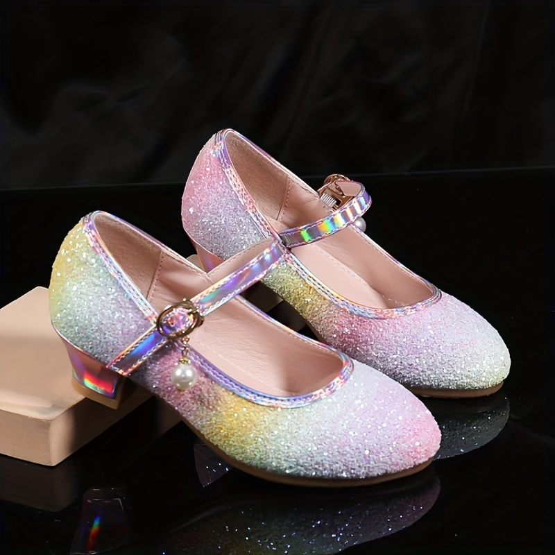  EIGHT KM Zapatos de vestir de tacón alto para niñas, zapatos de  tacón alto Mary Jane Princess para fiesta de boda, EKM7015, Cenicienta con  purpurina brillante, color azul claro, talla 8.5