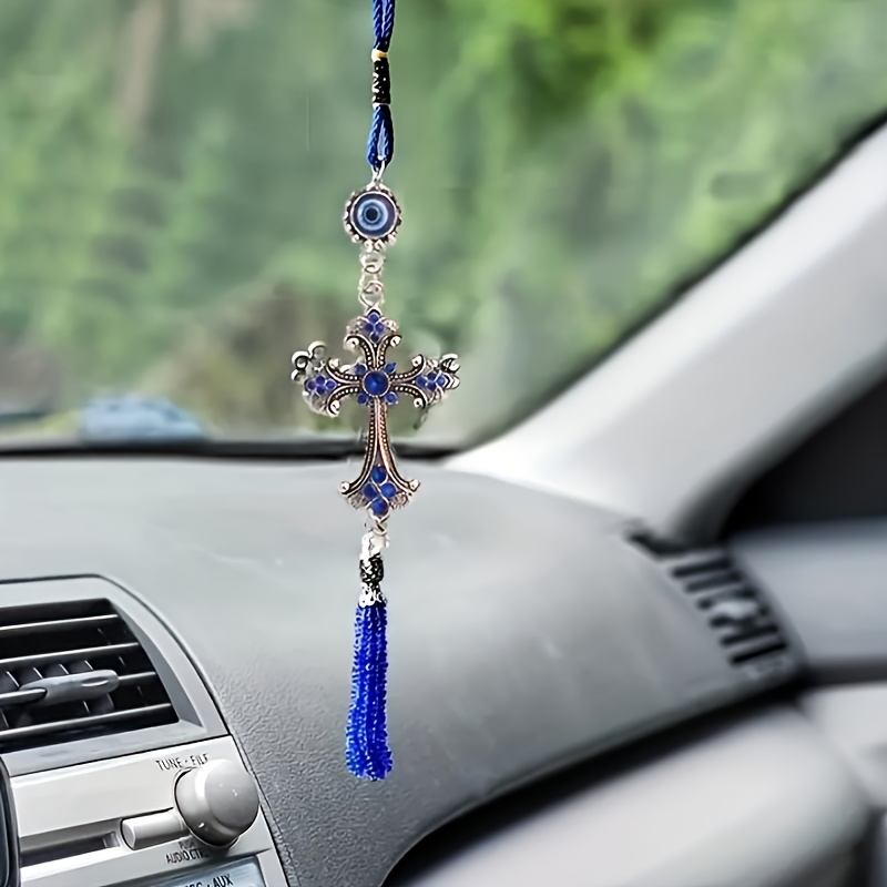 1 Pack Devil'S Eye Pendant, Metallic Blue Tassel Protective Sign, Suitable  For Home/Office Decoration, Car Rearview Mirror Accessories Decoration