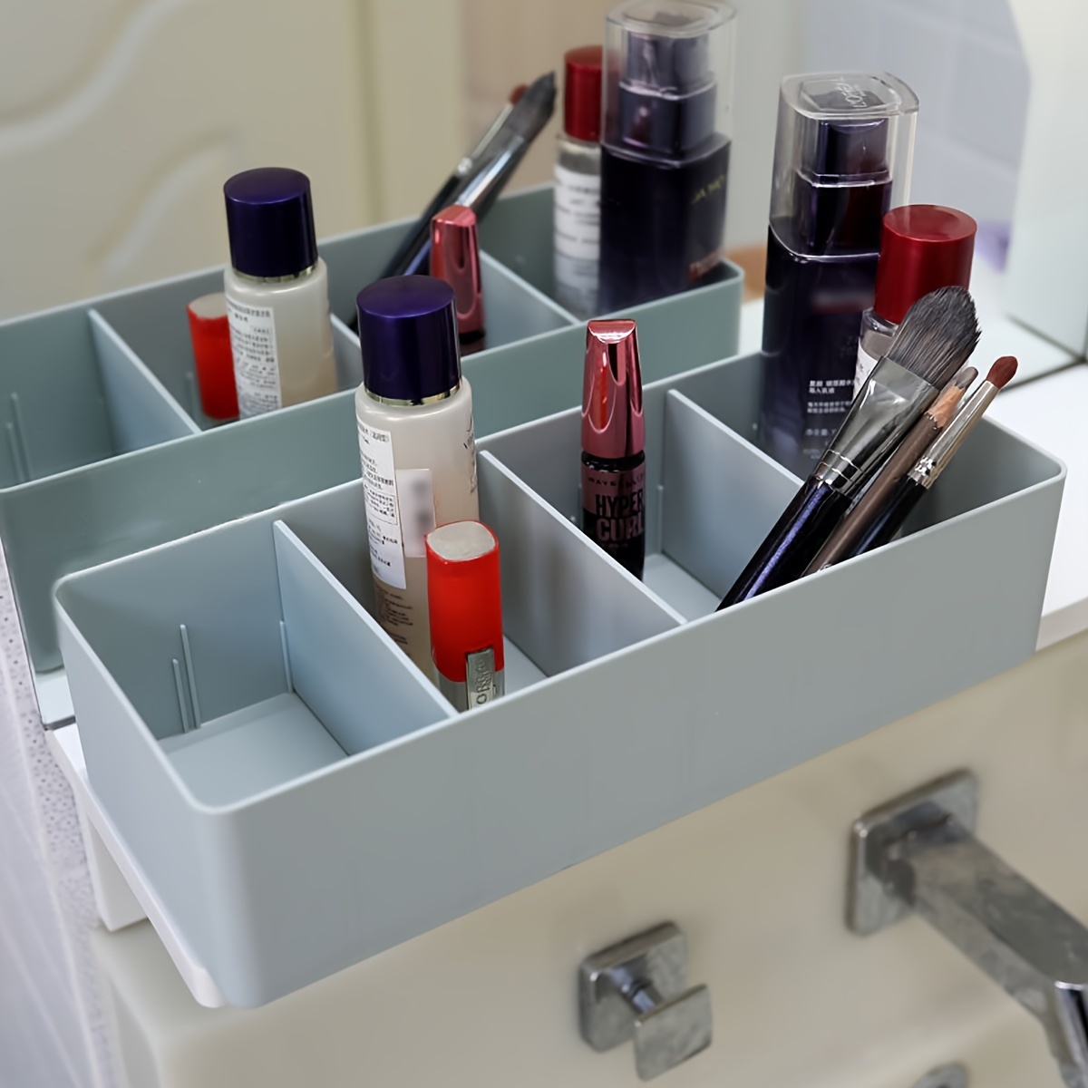 mDesign Plastic 3-Compartment Bathroom Organizer Bin/Makeup Caddy