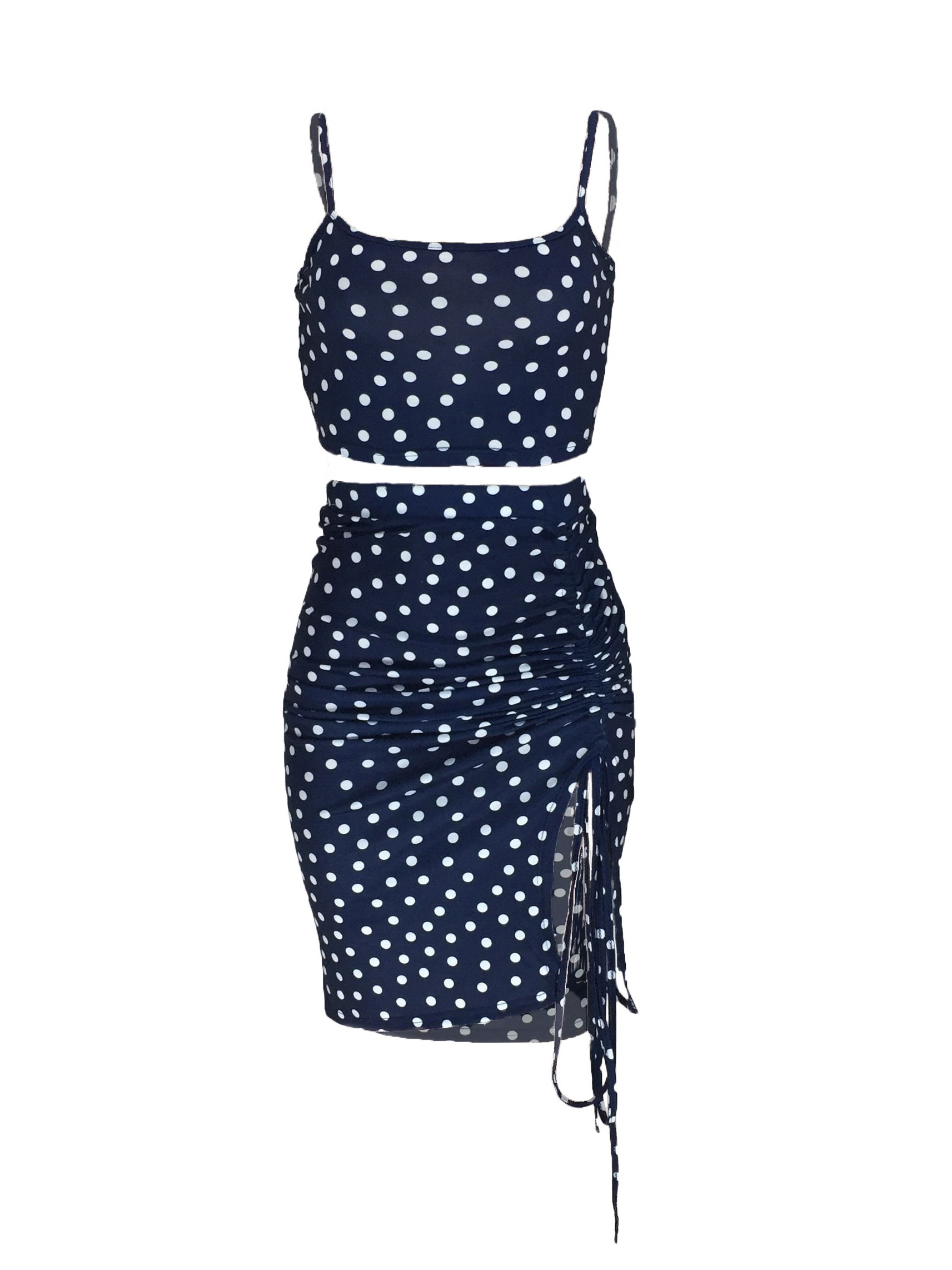 Polka Dot Two piece Skirt Set Crop Cami Top & Drawstring Skirt