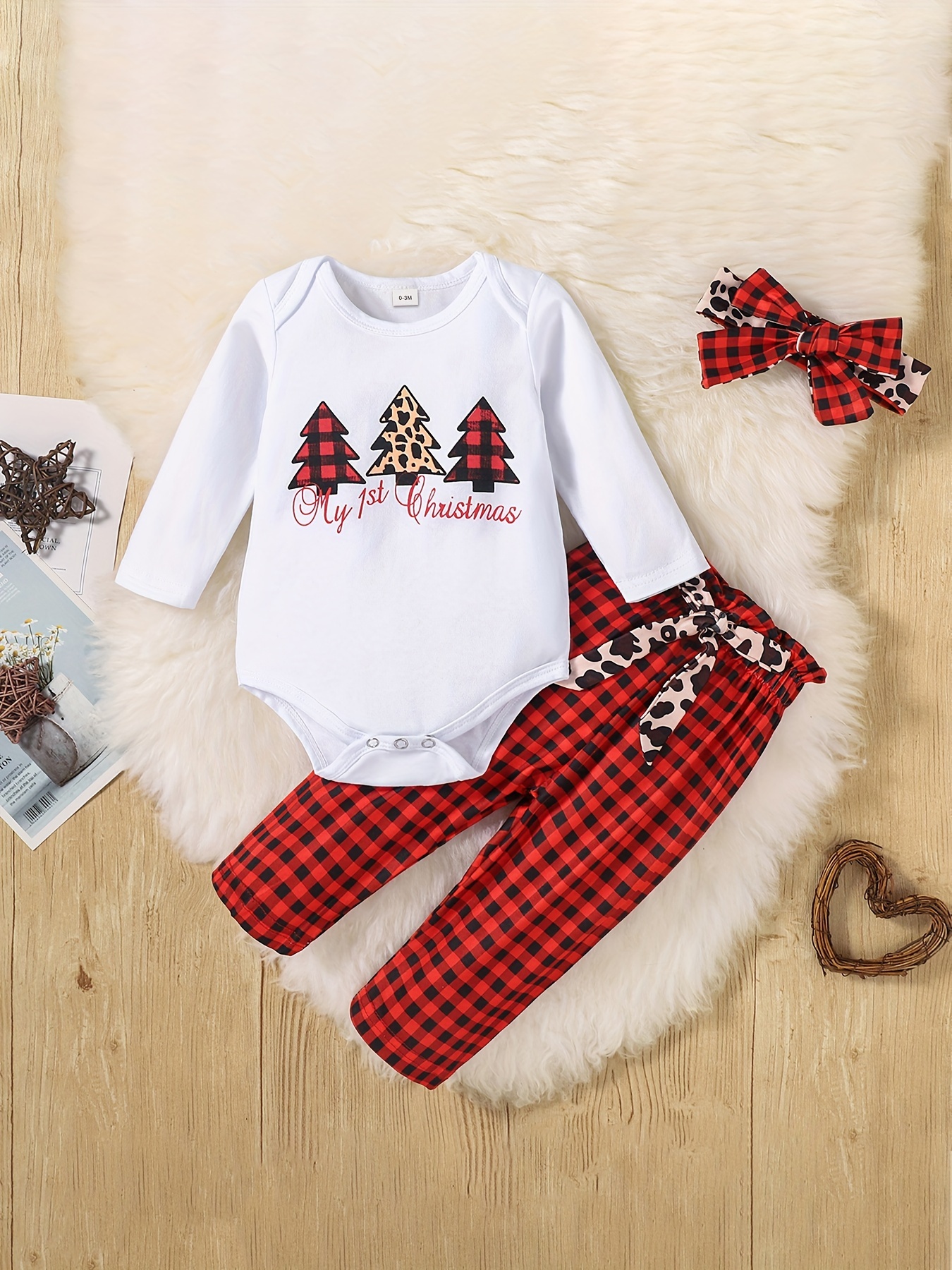 Buy Christmas 4Pcs Outfit Set Baby Girls Boys My First Christmas Rompers(0-3  Months) at