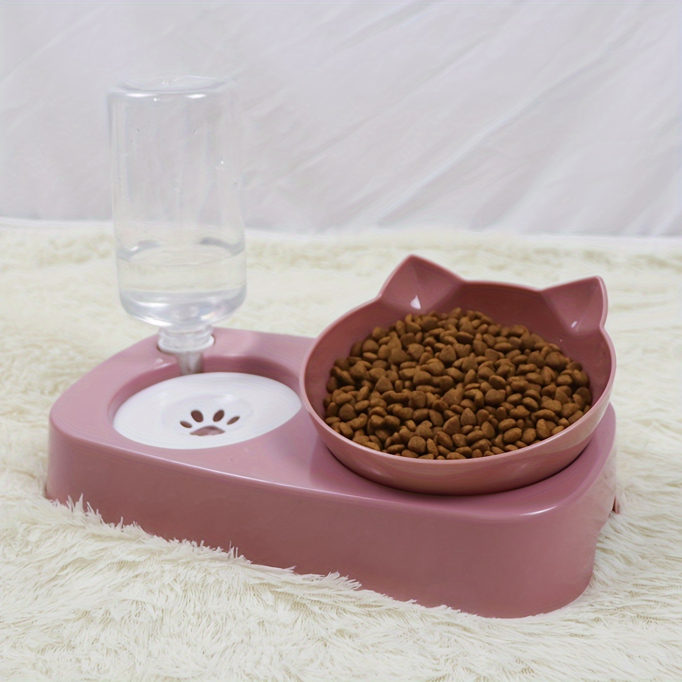 TEMU Elevated Automatic Cat Water Feeder With Tilted Food Bowl Set, 2 In 1 Cat Feeder Bowls With Gravity Water Bottle For Indoor Cats