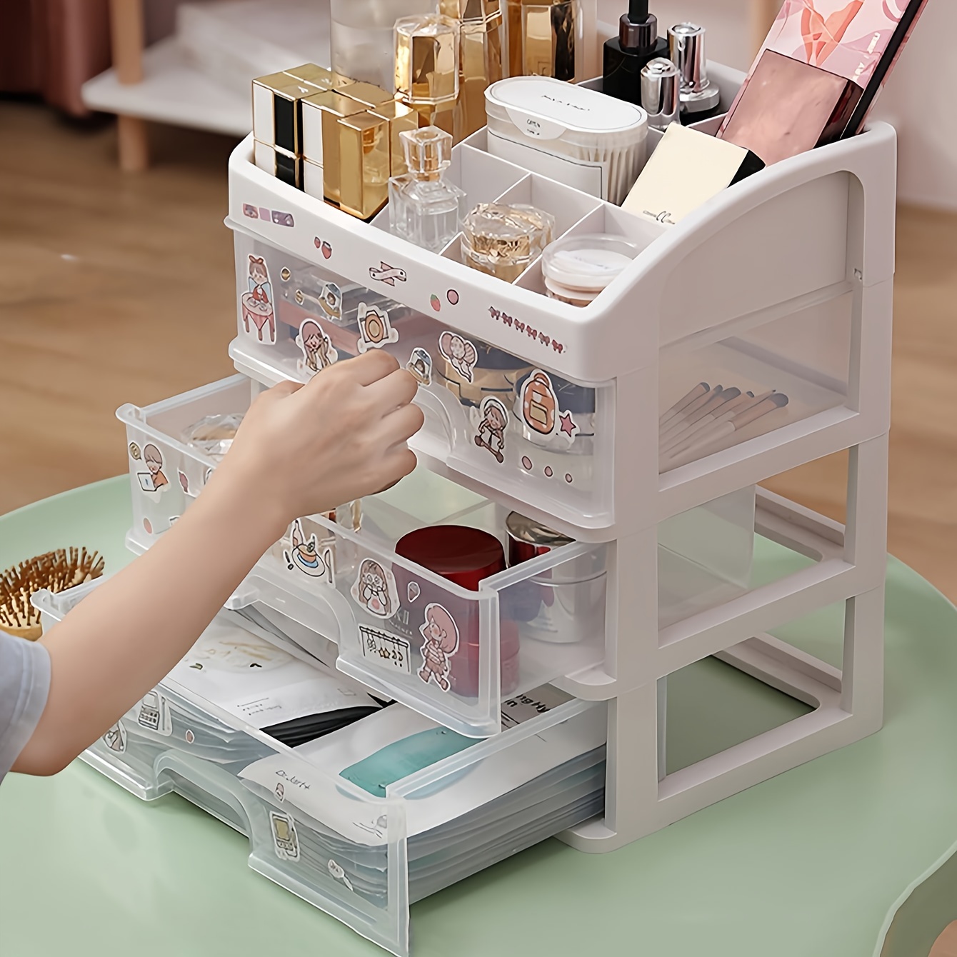 Clear Cosmetic Storage Box, 1pc Multifunctional Makeup Organizer Acrylic  Drawer Organizer, Lipstick Container Box, Desktop Sundries Storage Box For