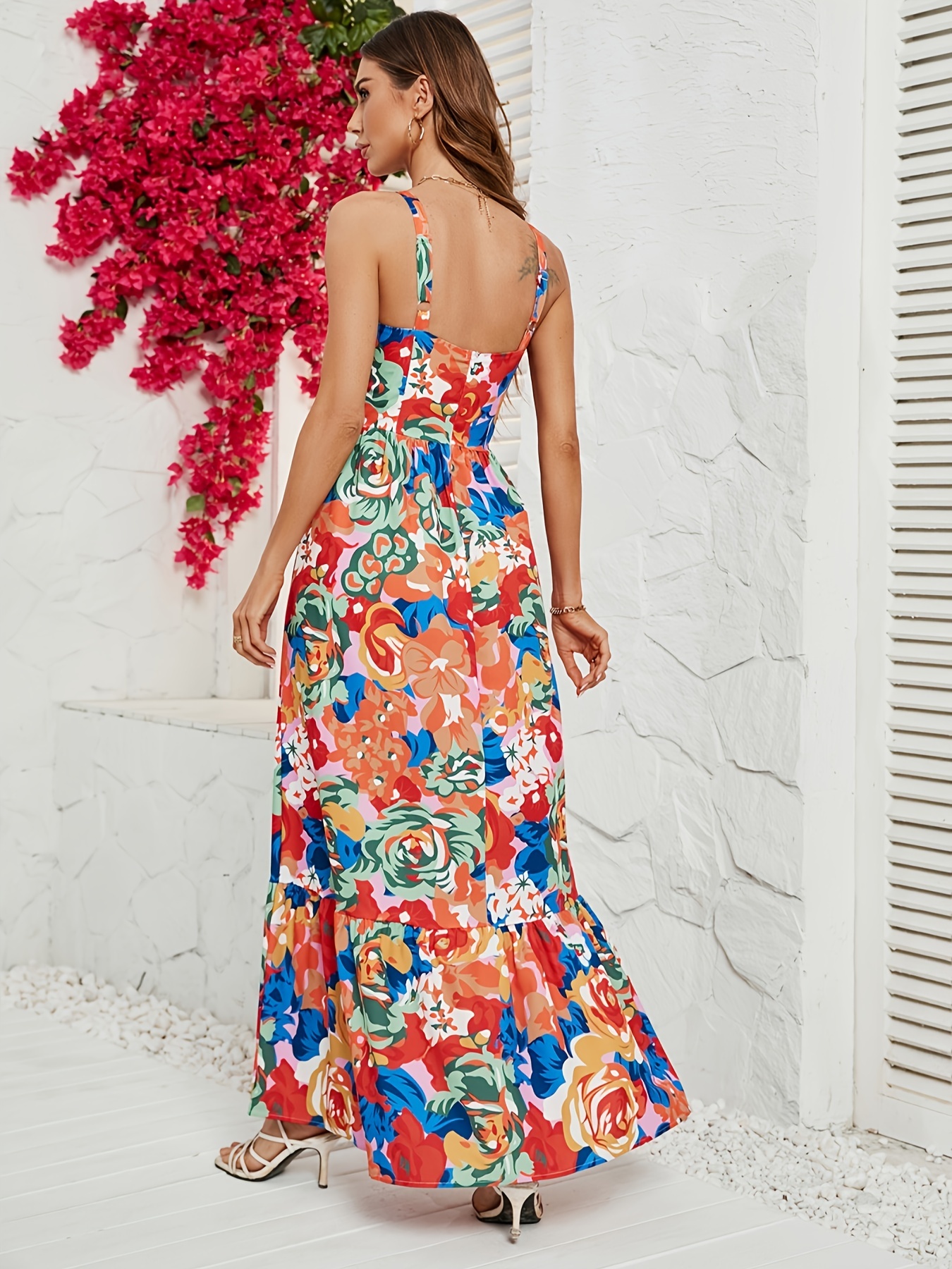 Vestido Longo Com Estampa Floral, Vestido Boho Cintura Alta Sem * Roupas  Femininas