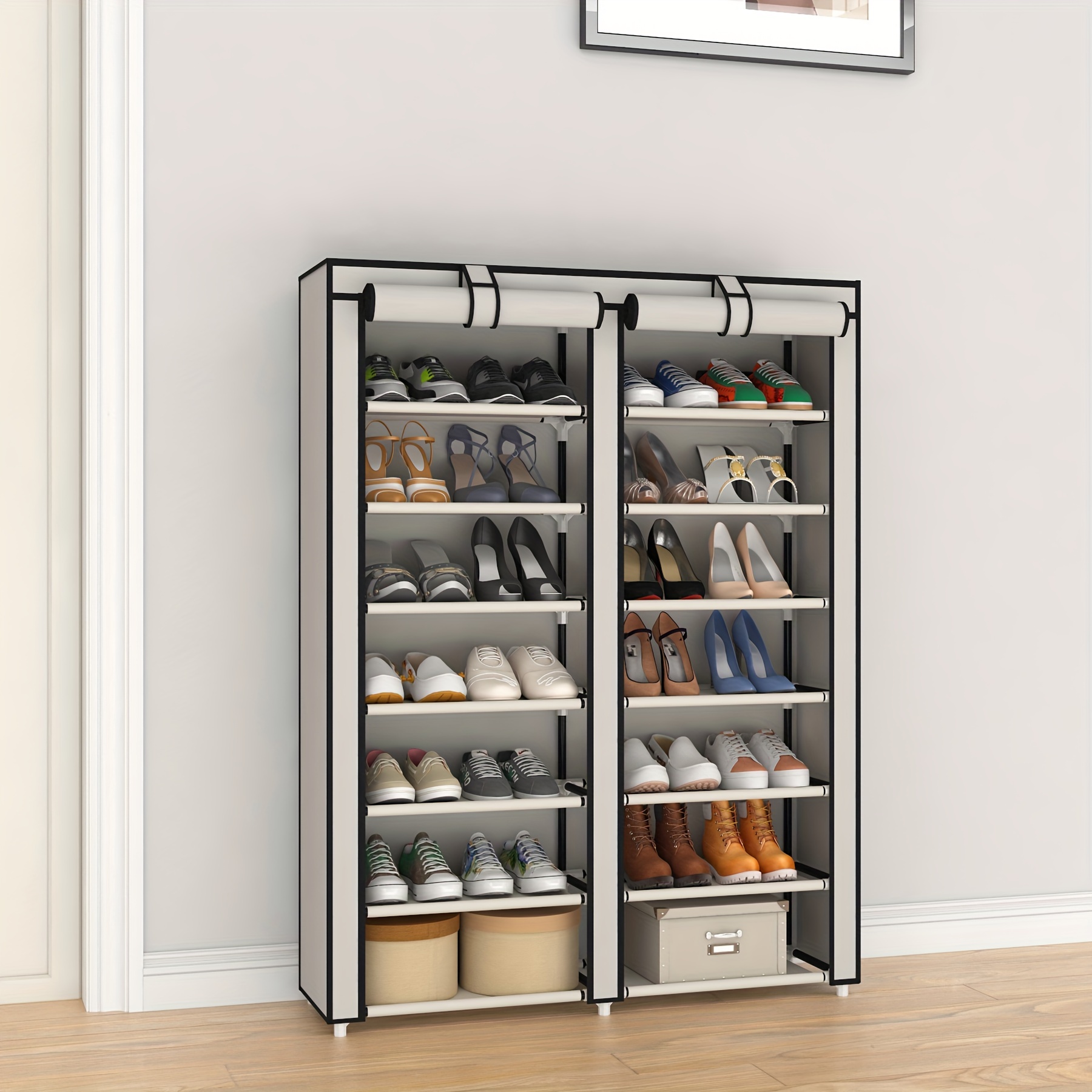 6 layer Shoe Rack With Dustproof Curtain Bedroom Shoe - Temu