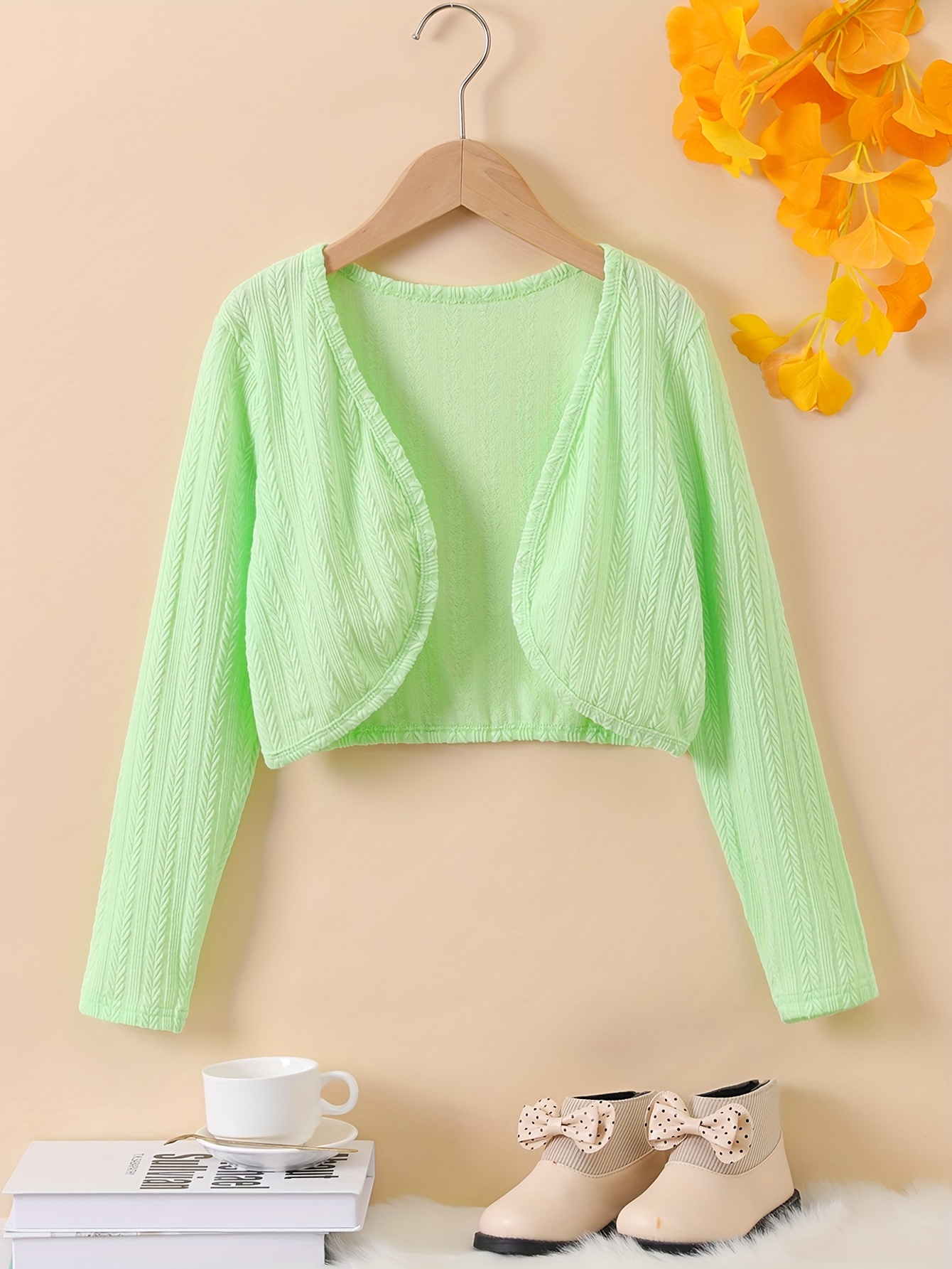 Girls Fresh Color Rib Sleeve knit - Long Short Length Temu Cardigan