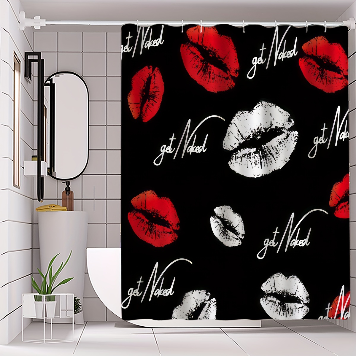 

1pc Red And White Lips Pattern Shower Curtain, Waterproof Shower Curtain, Dry And Wet Separation Bathroom Shower Curtain, Machine Washable, Bathroom Decor