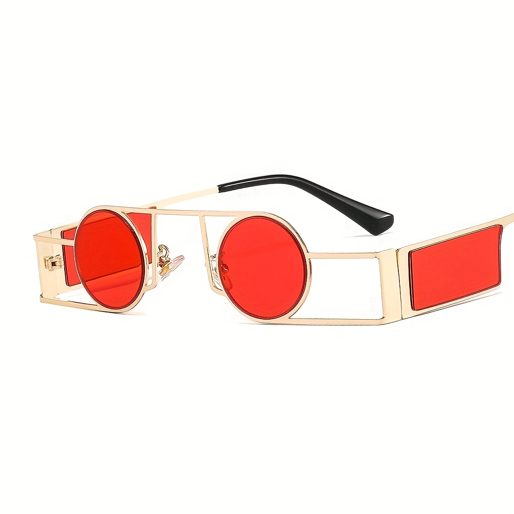 Punk Motorcycle Small Round Frame Metal Sunglasses Color Ocean