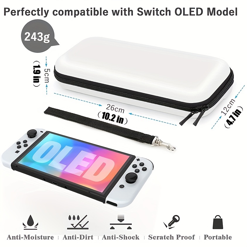 for nintendo switch oled model carrying case 9 in 1 accessories kit for 2021 ns switch oled model with dockable protective case hd screen protector and 6 pcs thumb grip caps details 0