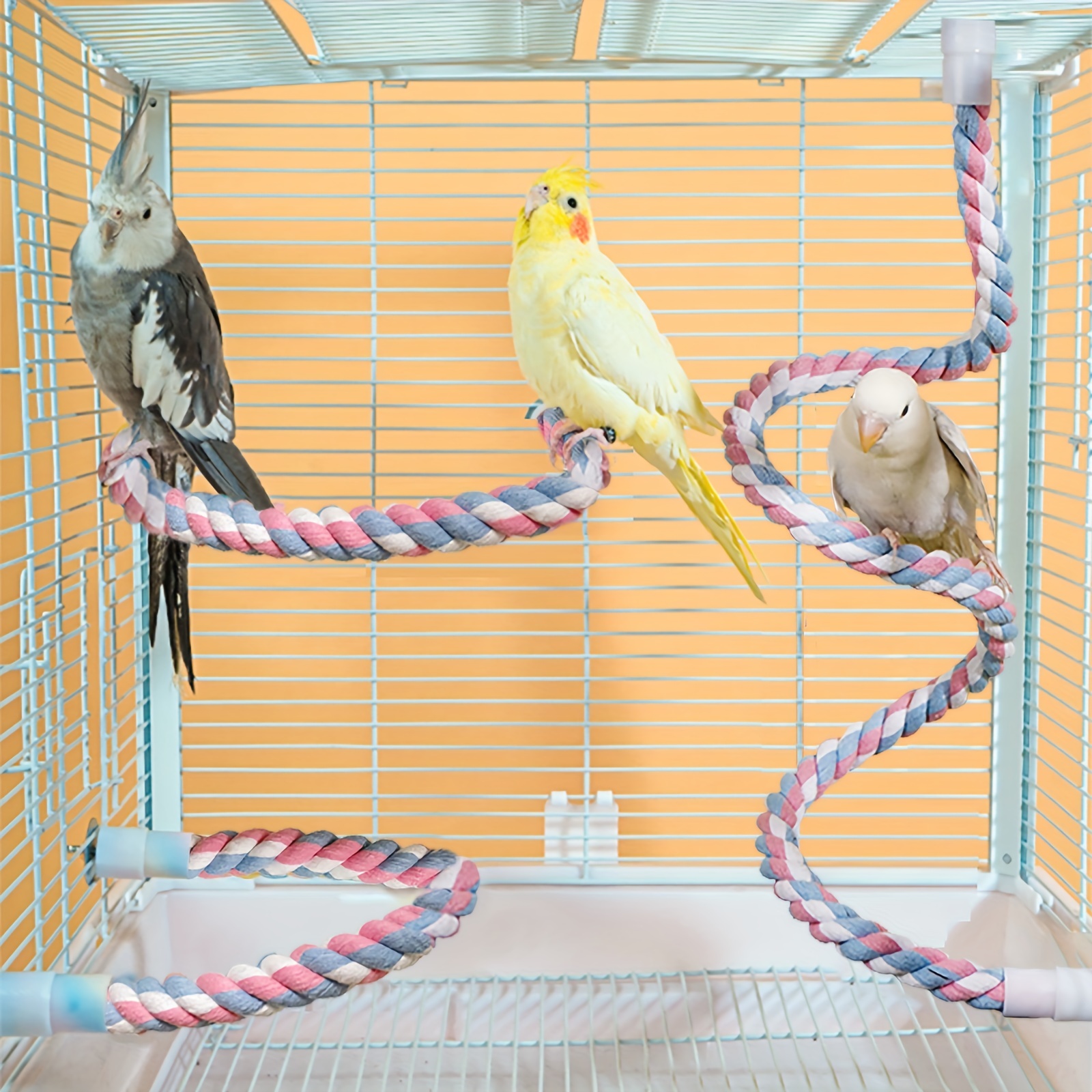 Bird Hemp Rope Net Swing,Parrot Perch Climbing Rope Ladder,Hammock Hanging on Parakeet Cage wiht 2 Hooks,Chew Toys for Greys Cockatoo,Cockatiel