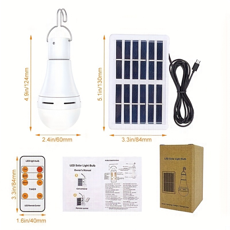 Bombillas solares con temporizador remoto, bombilla de emergencia  recargable USB de 9 W, luz de gallinero de 1800 mAh, 5 modos de iluminación  para el
