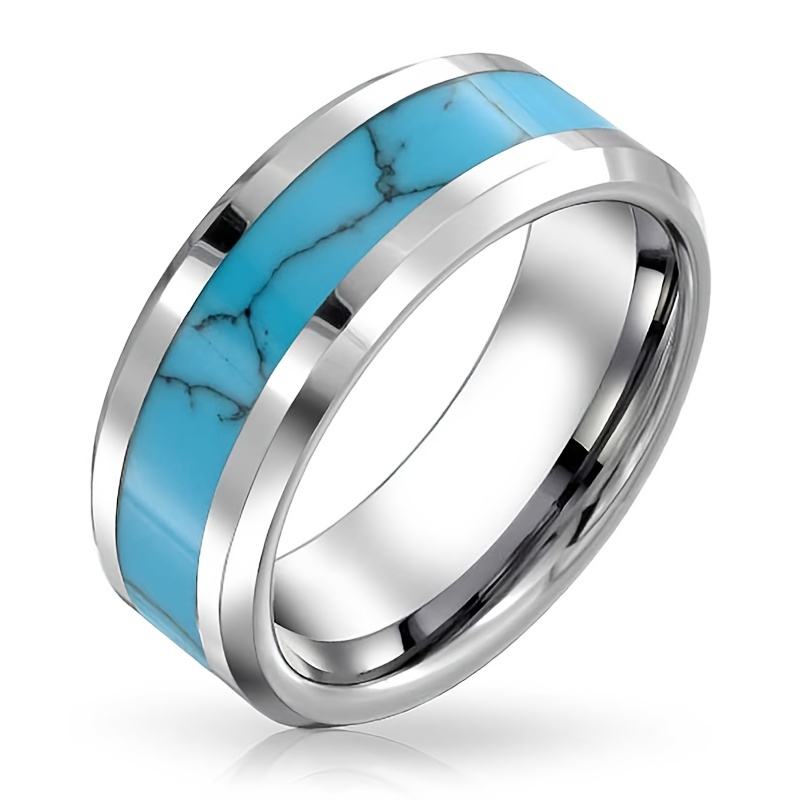 Men's Hip Hop Inlaid Turquoise Stainless Steel Ring