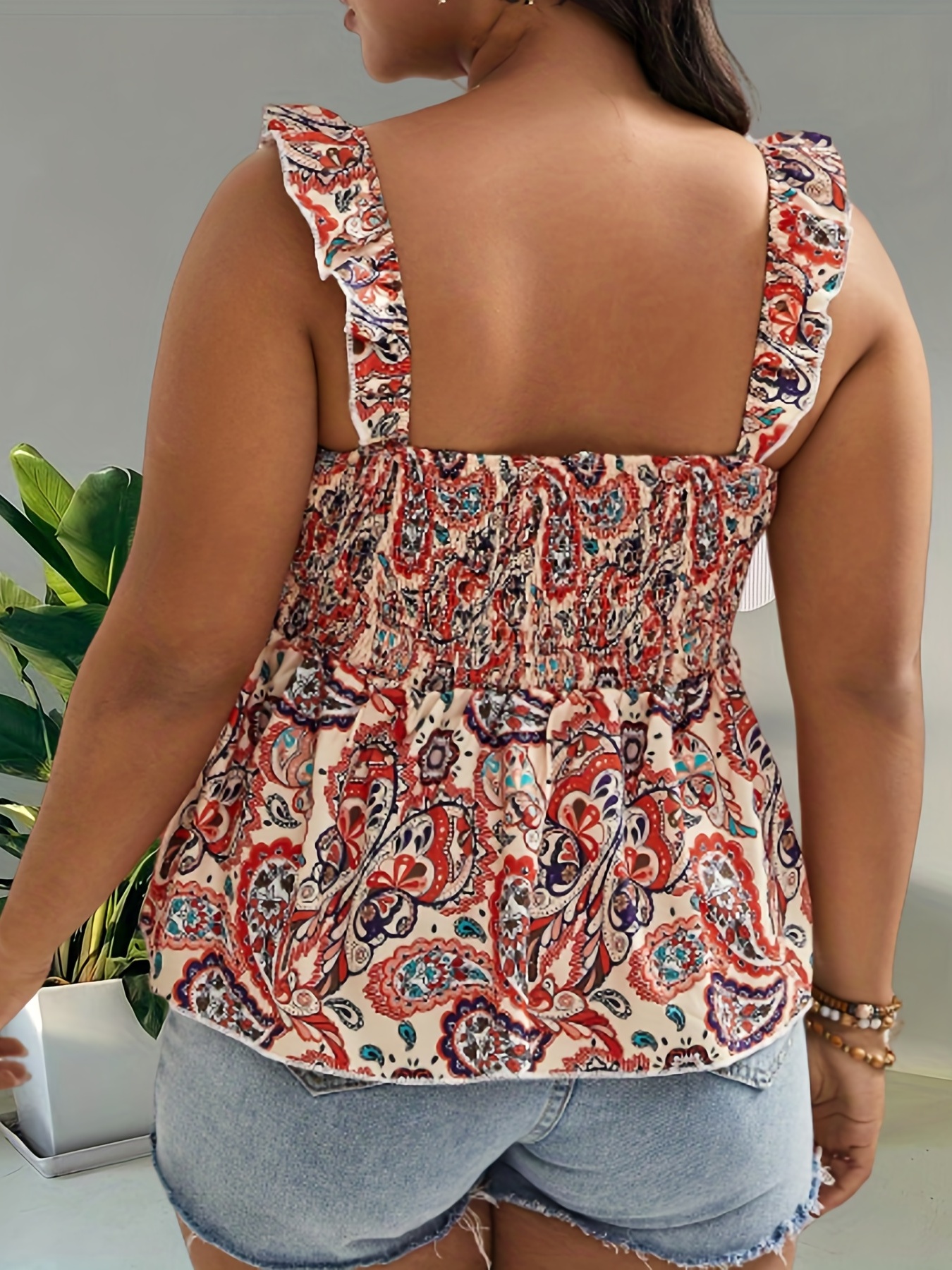 Plus Size Boho Cami Top Women's Plus Paisley Print Halter - Temu