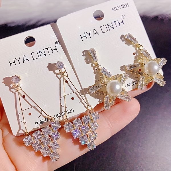 10 pairs lot shiny zircon decor dangle earrings simple luxury style zinc alloy jewelry gift for friends details 29