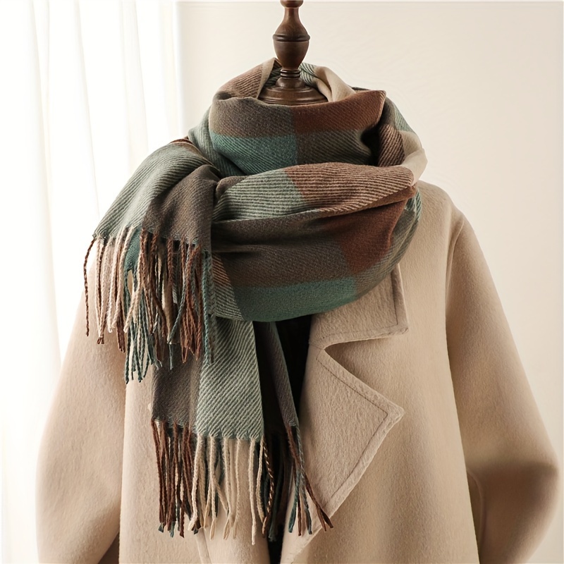 TEMU Tassel Long Scarf Imitation Cashmere Thick Soft Shawl Autumn Coldproof Neck Scarf