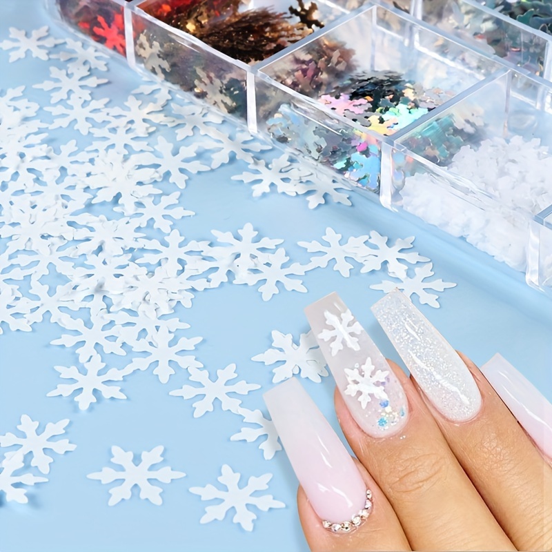 Holographic Winter Snowflake Glitter Flakes Nail Art Decorations Iridescent  White Sequins Manicure Christmas Nails Accessories