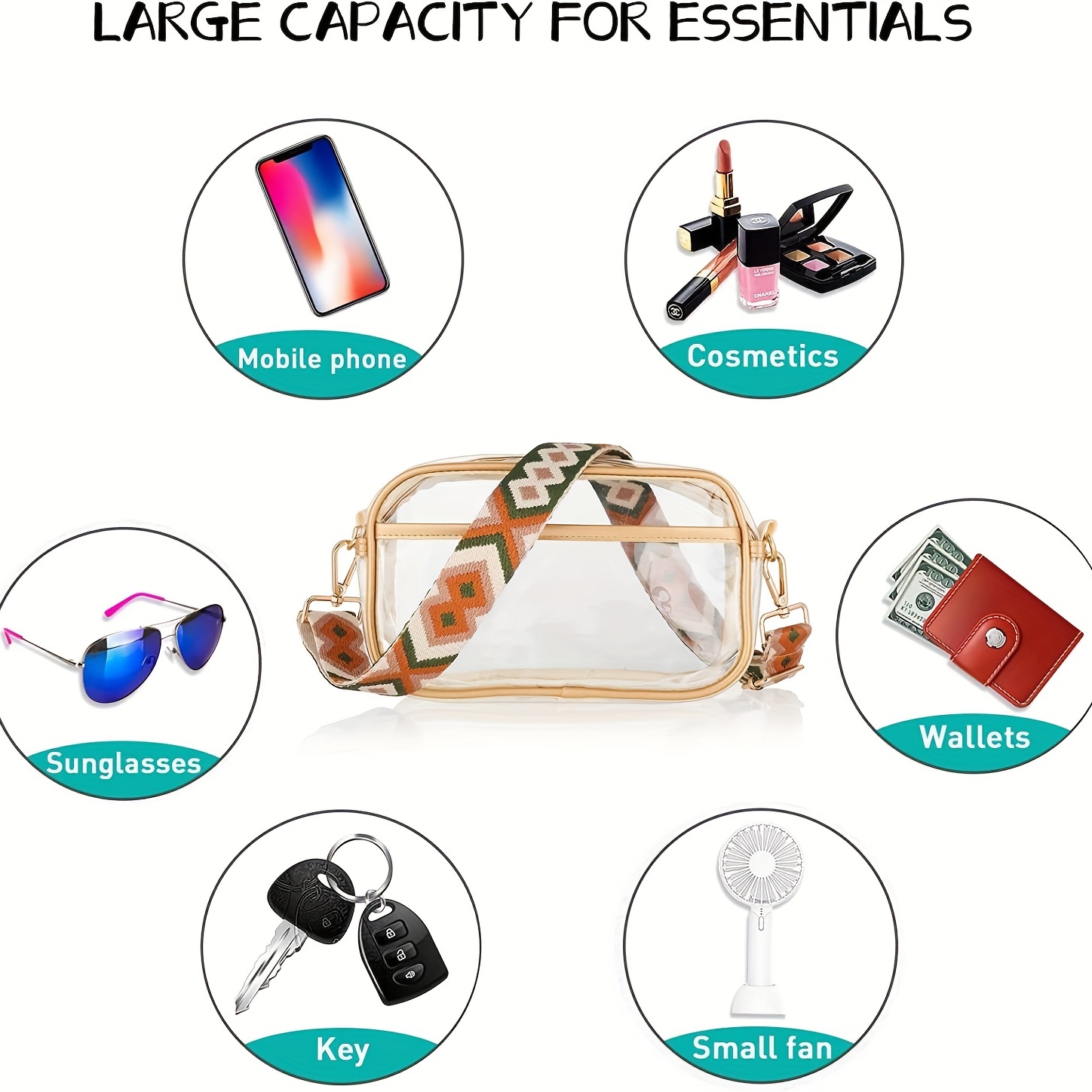 Summer Transparent Crossbody Bag Stadium Approved Square Purse