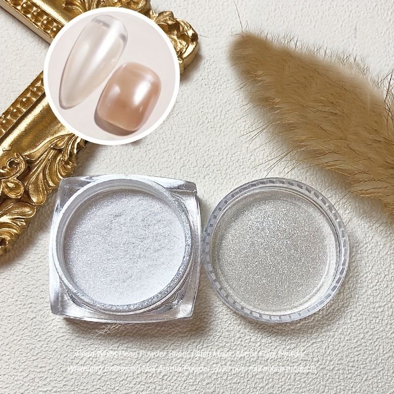 White Pearl Chrome Nail Powder Pearlescent White Nail Art - Temu